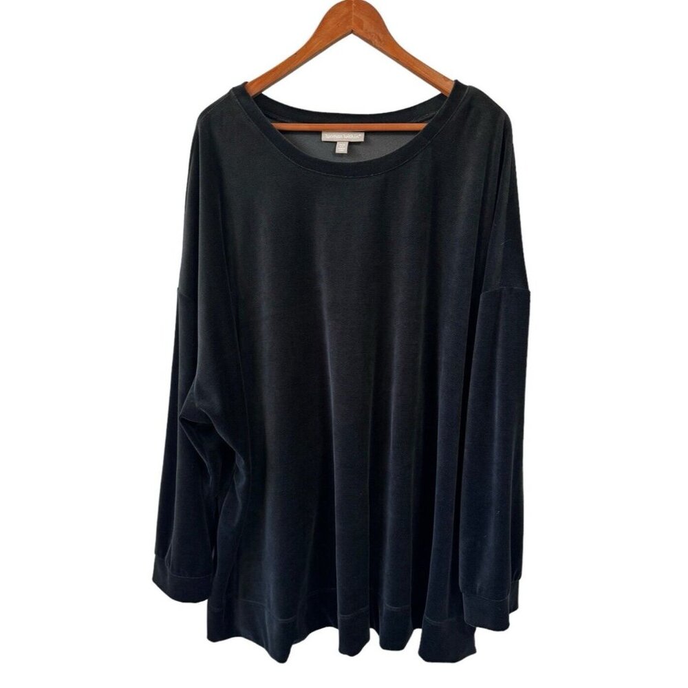 Woman Within 4X Top Sweatshirt Black Velour Scoop Neck Pullover Long Sleeve